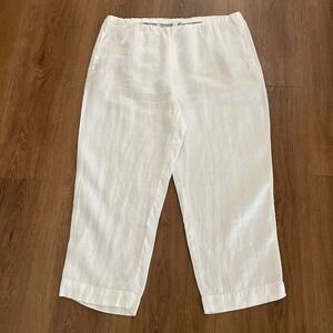 Pure Jill 100% Linen Slim Crop Pants Women's Size M White Elastic‎ Waist Pull On